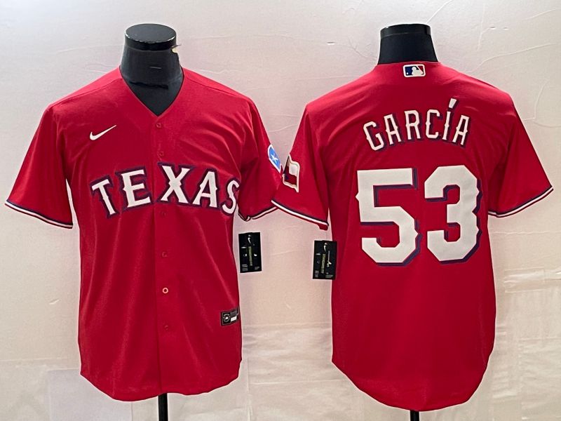 Men Texas Rangers #53 Garcia Red Game Nike 2023 MLB Jersey style 1